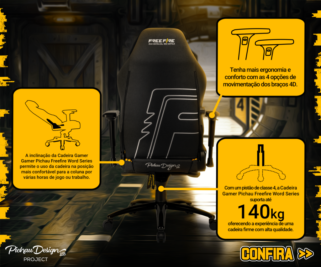 Pichau lança cadeira gamer em parceria com Garena para o mundial de Free Fire 3 Pichau lança cadeira gamer em parceria com Garena para o mundial de Free Fire Cadeira FF WS 3
