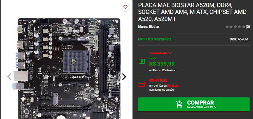Placa mãe A520M: 3 opções por menos de R$750 na Pichau Captura de tela 2024 11 01 152945.png