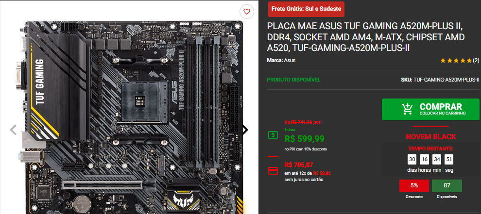 Placa mãe A520M: 3 opções por menos de R$750 na Pichau Captura de tela 2024 11 01 153416.png