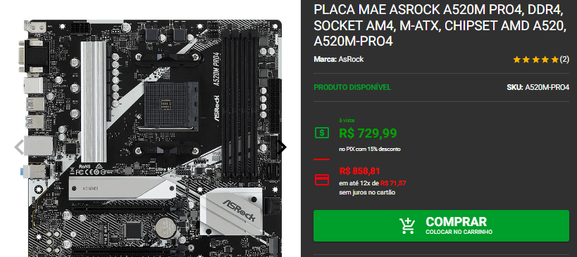 Placa mãe A520M: 3 opções por menos de R$750 na Pichau Captura de tela 2024 11 01 154618.png