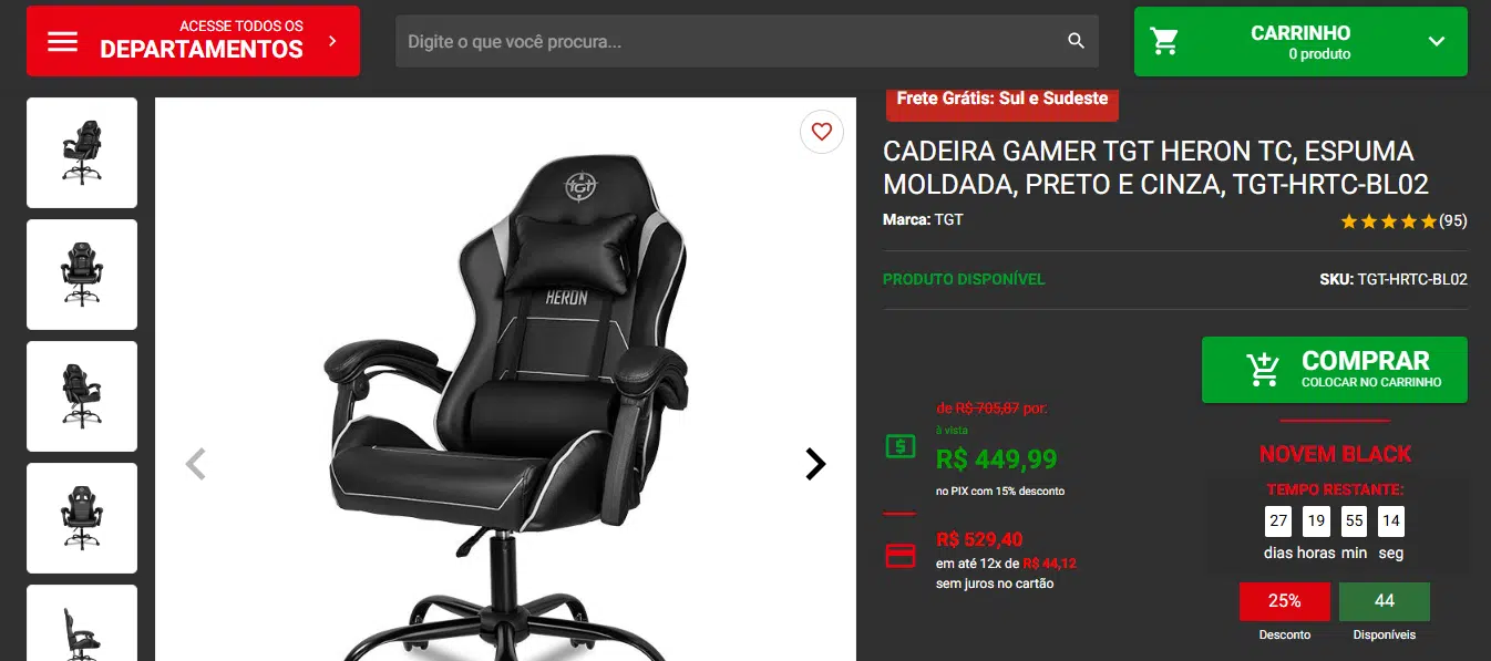 Cadeiras gamer TGT por menos de R$500 na NovemBlack Pichau, confira 2 Cadeira gamer