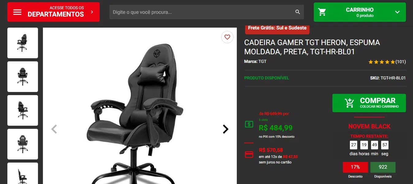 Cadeiras gamer TGT por menos de R$500 na NovemBlack Pichau, confira 3 Cadeira gamer