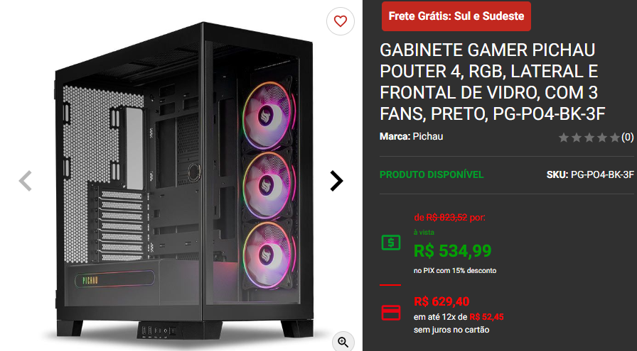 Gabinete Gamer: 3 opções estilo áquario da Pichau em promoção 3 Gabinete Gamer: 3 opções estilo áquario da Pichau em promoção Captura de tela 2024 11 07 133014
