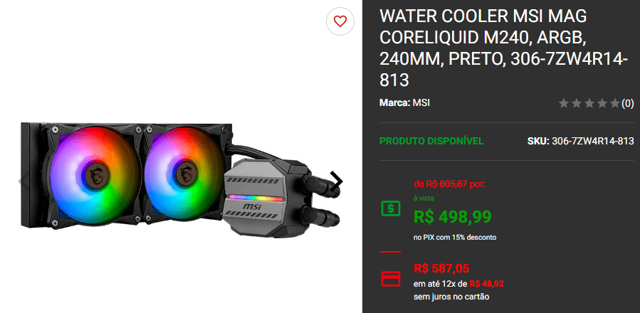 Water Cooler: 3 opções da MSI em promoção na Pichau 2 Water Cooler: 3 opções da MSI em promoção na Pichau Captura de tela 2024 11 11 170135.png