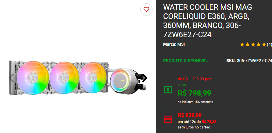 Water Cooler: 3 opções da MSI em promoção na Pichau 4 Water Cooler: 3 opções da MSI em promoção na Pichau Captura de tela 2024 11 11 171702.png