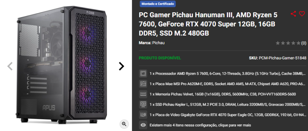 Black Friday Pichau: 3 PCs Gamers de alto desempenho em promoção Captura de tela 2024 11 12 145018
