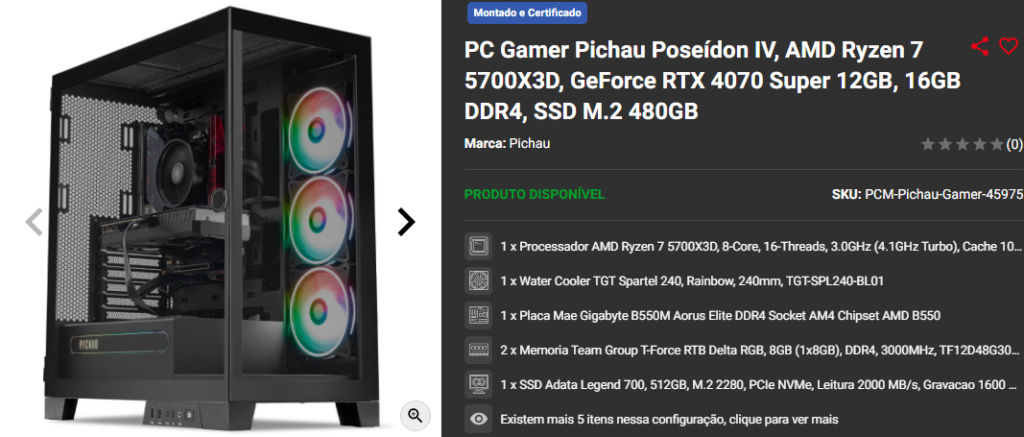 Black Friday Pichau: 3 PCs Gamers de alto desempenho em promoção Captura de tela 2024 11 12 145746