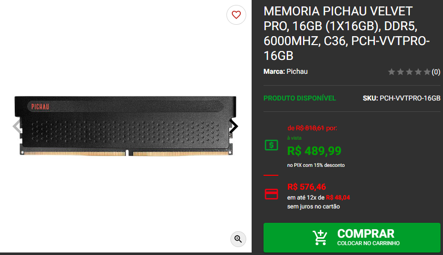 Memória RAM: 3 opções DDR5 em promoção no site da Pichau Captura de tela 2024 11 13 132141.png