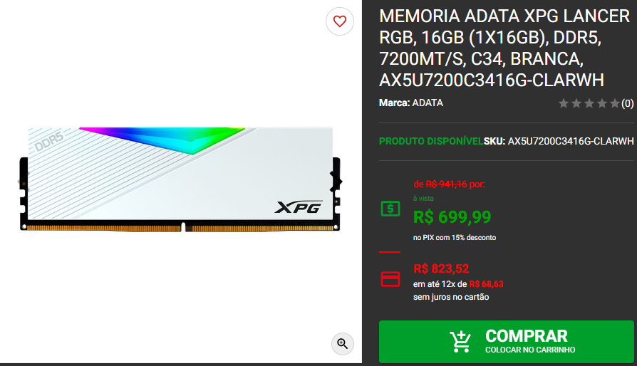 Memória RAM: 3 opções DDR5 em promoção no site da Pichau Captura de tela 2024 11 13 132517.png