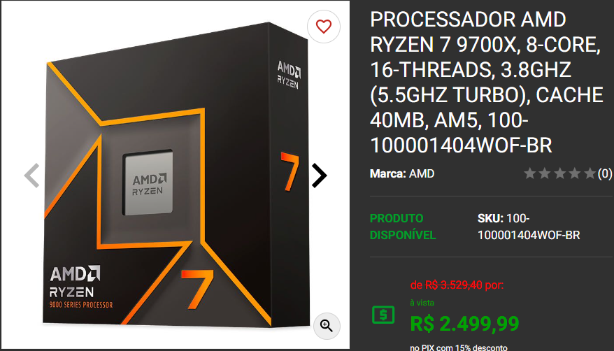 Processador AM5: 3 opções de diferentes categorias em promoção na Pichau 3 Processador AM5: 3 opções de diferentes categorias em promoção na Pichau Captura de tela 2024 11 18 152947.png