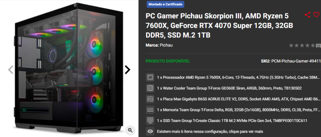 Novem Black: 3 setups High-End em promoção na Pichau Captura de tela 2024 11 19 163629