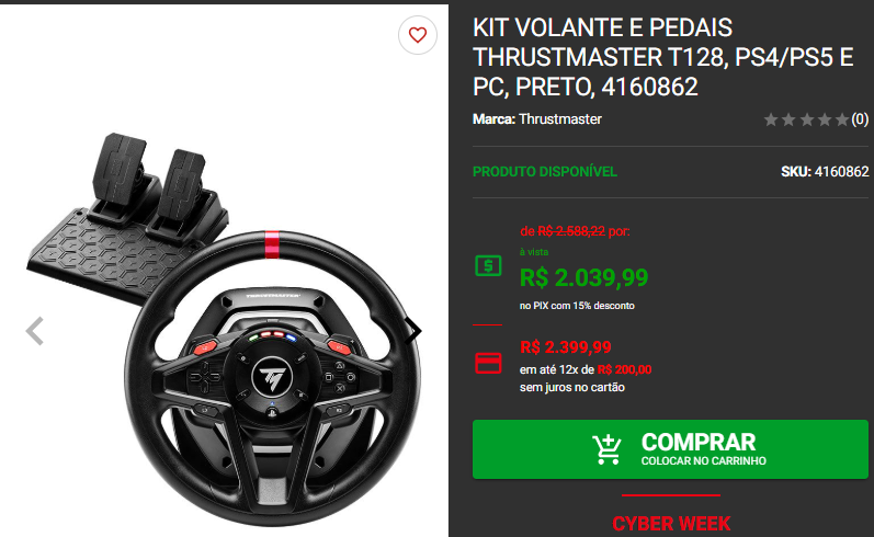 Volante Gamer: 3 opções em promoção no site da Pichau Captura de tela 2024 12 04 182905.png
