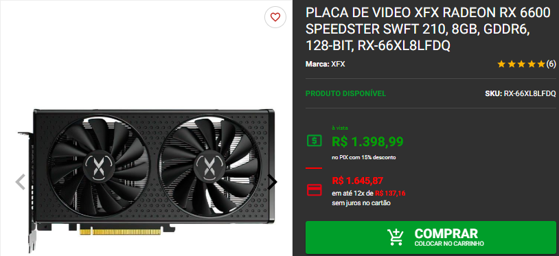 Radeon RX 6600: 3 opções disponíveis no site da Pichau 2 Radeon RX 6600: 3 opções disponíveis no site da Pichau Captura de tela 2024 12 09 172119.png