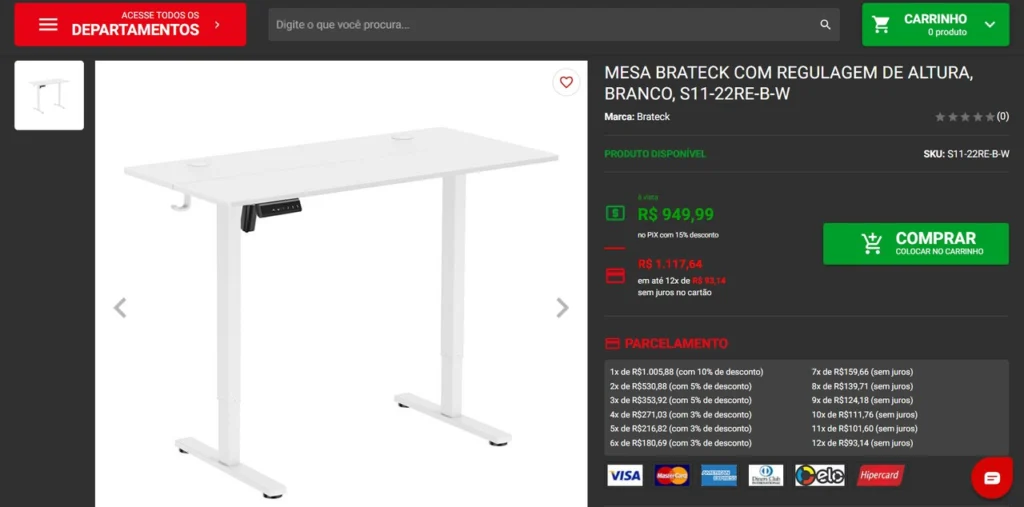 Setup Gamer Branco: descubra quais as melhores opções 3 Mesa Brateck com regulagem de altura