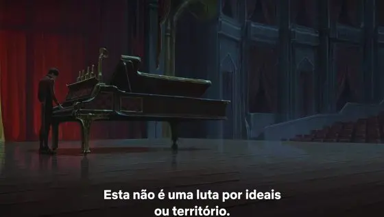 cena em que personagem que se tornará o Jhin de LoL fecha o piano em Arcane