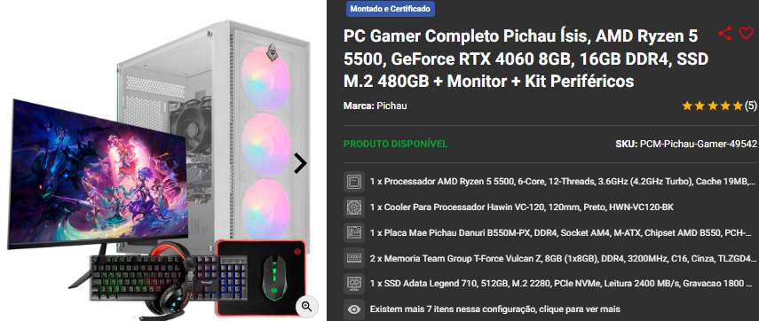 Setup gamer em promoção: 3 opções disponíveis na Pichau Captura de tela 2025 01 13 165741.png