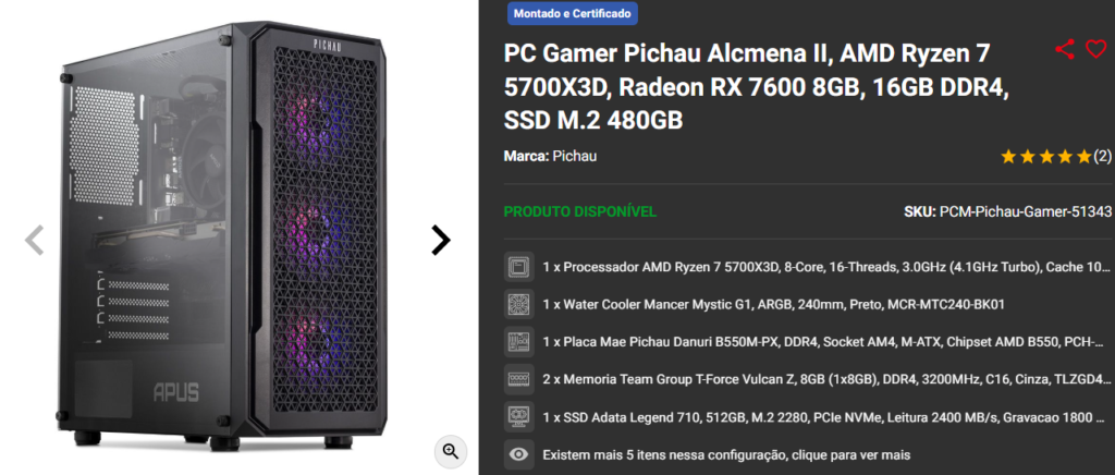 PC Gamer em promoção: 3 opções disponíveis na Pichau 2 PC Gamer em promoção: 3 opções disponíveis na Pichau Captura de tela 2025 01 15 143522