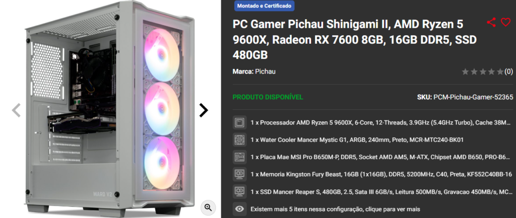 PC Gamer em promoção: 3 opções disponíveis na Pichau 3 PC Gamer em promoção: 3 opções disponíveis na Pichau Captura de tela 2025 01 15 143832