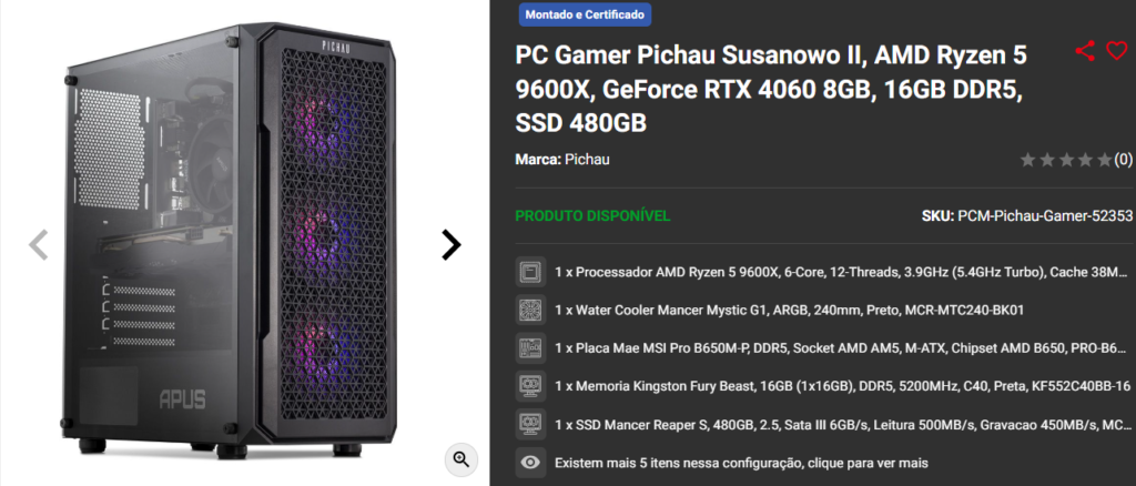 PC Gamer em promoção: 3 opções disponíveis na Pichau 4 PC Gamer em promoção: 3 opções disponíveis na Pichau Captura de tela 2025 01 15 144525