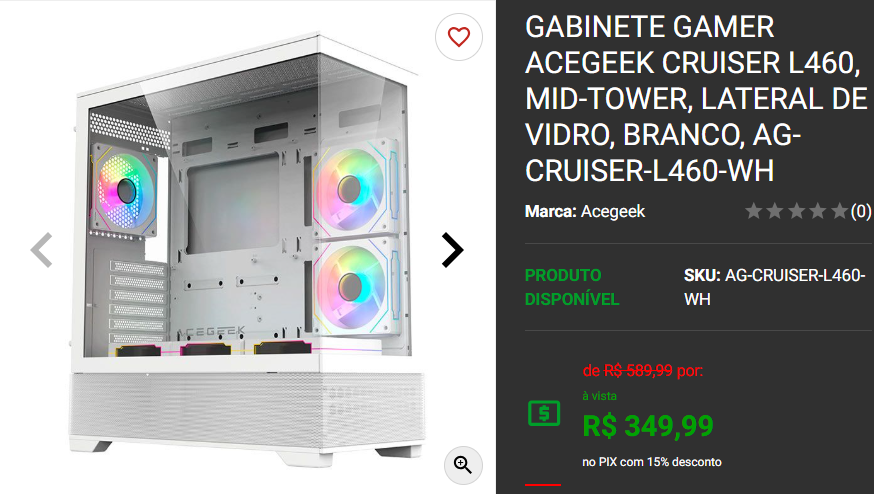 Gabinete Gamer Branco: 3 opções disponíveis em promoção na Pichau Captura de tela 2025 01 16 121101.png