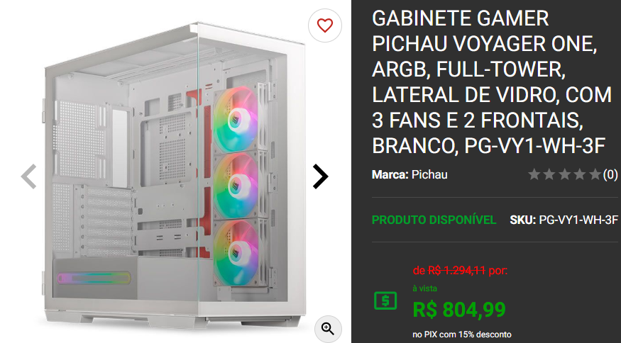 Gabinete Gamer Branco: 3 opções disponíveis em promoção na Pichau Captura de tela 2025 01 16 121502.png