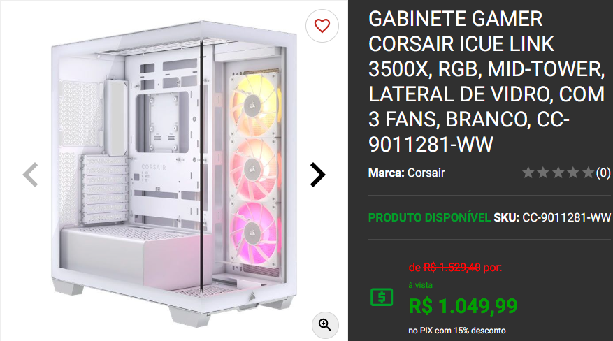 Gabinete Gamer Branco: 3 opções disponíveis em promoção na Pichau Captura de tela 2025 01 16 122048.png