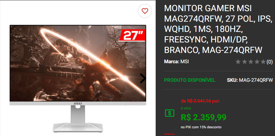 Monitor Gamer: 3 opções de 27 polegadas em promoção no site da Pichau Captura de tela 2025 01 20 141137.png