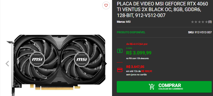 Placa de Vídeo GeForce: 3 opções em promoção na Pichau Captura de tela 2025 01 21 135027.png
