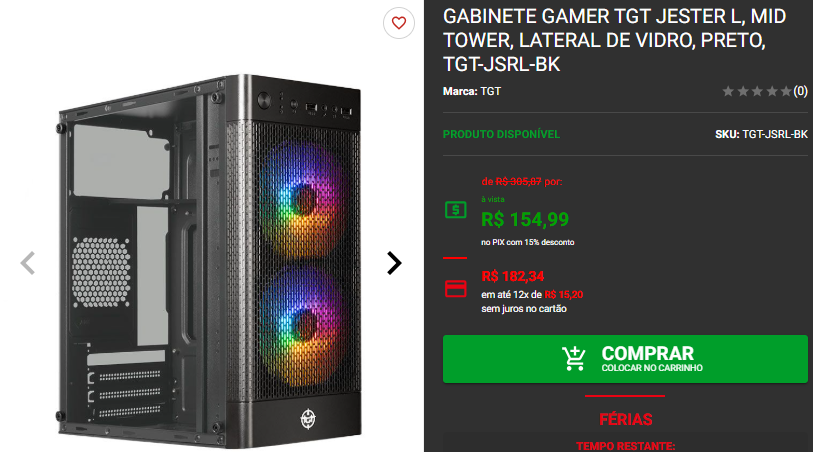 Gabinete Gamer por menos de R$ 300 no site da Pichau Captura de tela 2025 01 21 170627.png