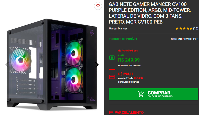 Gabinete Gamer por menos de R$ 300 no site da Pichau Captura de tela 2025 01 21 170836.png