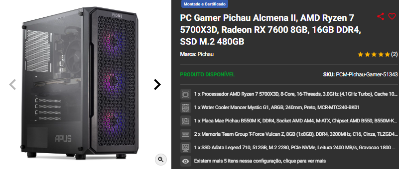 PC Gamer em promoção: 3 opções com Processador AMD Ryzen 7 5700X3D 2 PC Gamer em promoção: 3 opções com Processador AMD Ryzen 7 5700X3D Captura de tela 2025 01 28 122507.png