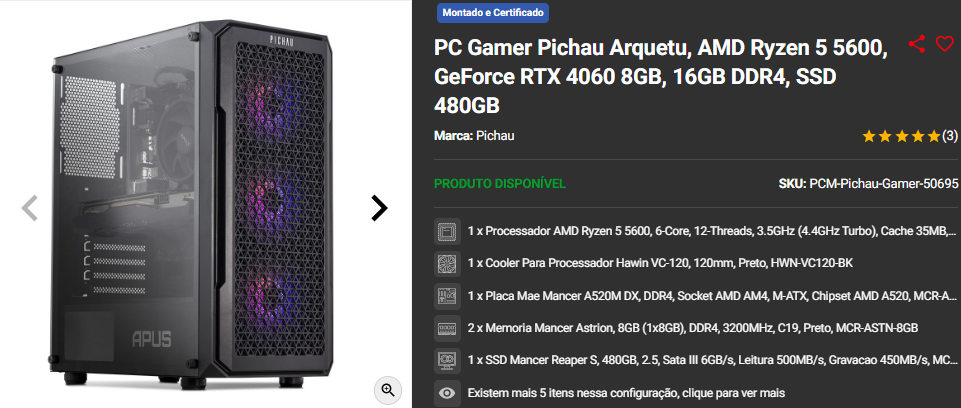 PC Gamer em promoção: 3 opções disponíveis na Pichau 4 PC Gamer em promoção: 3 opções disponíveis na Pichau Captura de tela 2025 01 31 135459.png