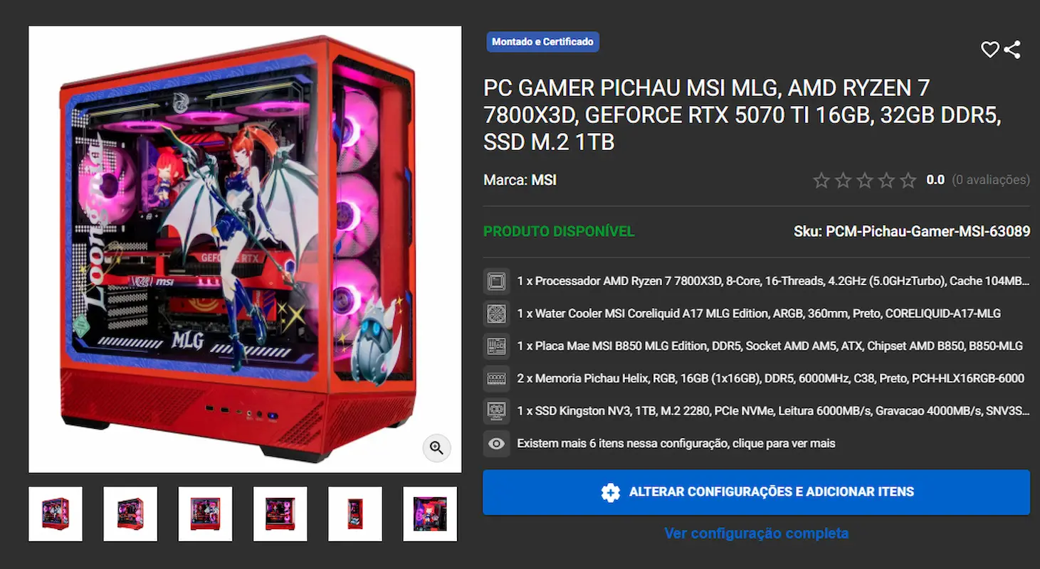 Melhores PC Gamers disponíveis em promoção na Pichau 6 Página de produto de PC gamer Pichau e especificações técnicas.