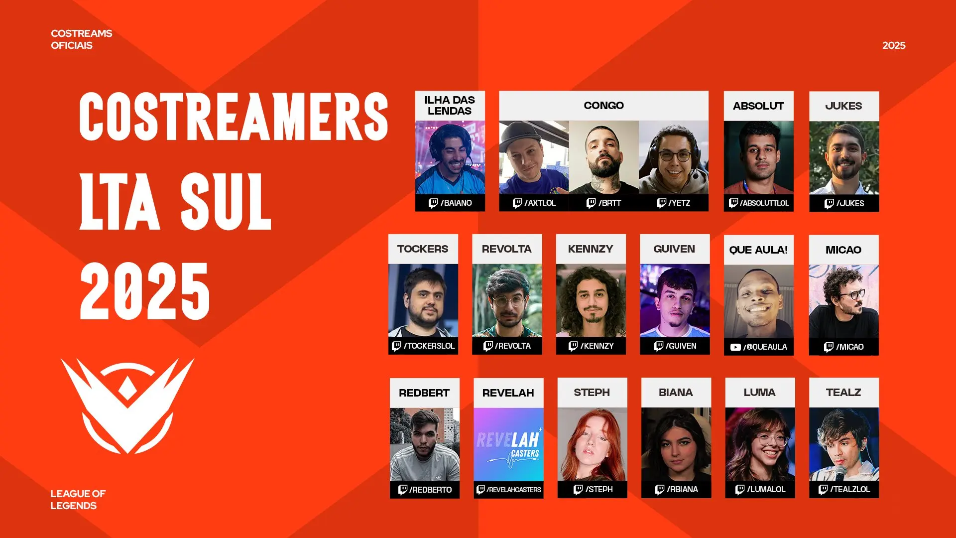 LoL: Conheça as co-streams da primeira temporada da LTA Sul, o novo CBLOL 2 lista com os costreamers oficiais da LTA Sul
