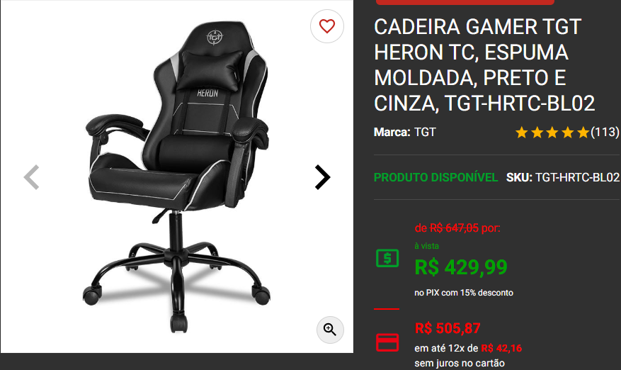Cadeira Gamer: 3 opções em promoção no site da Pichau Captura de tela 2025 02 25 170917