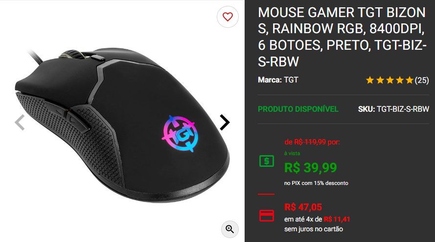 Mouse gamer por menos de R$ 100: 3 opções de entrada na Pichau Captura de tela 2025 02 26 155647.png