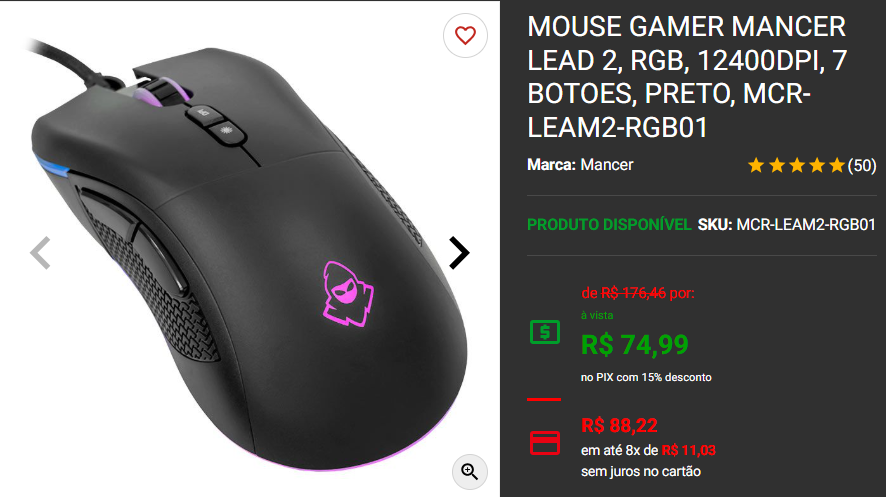 Mouse gamer por menos de R$ 100: 3 opções de entrada na Pichau Captura de tela 2025 02 26 155653.png