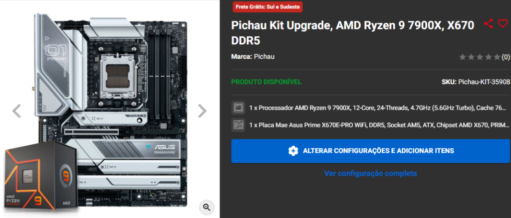 Kit Upgrade: 3 opções em promoção no site da Pichau Captura de tela 2025 03 05 174408