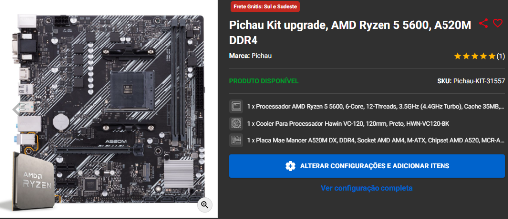Kit Upgrade: 3 opções em promoção no site da Pichau Captura de tela 2025 03 05 174733
