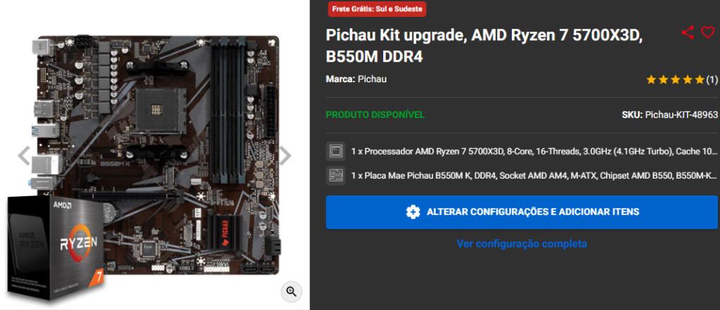 Kit Upgrade: 3 opções em promoção no site da Pichau Captura de tela 2025 03 05 175052