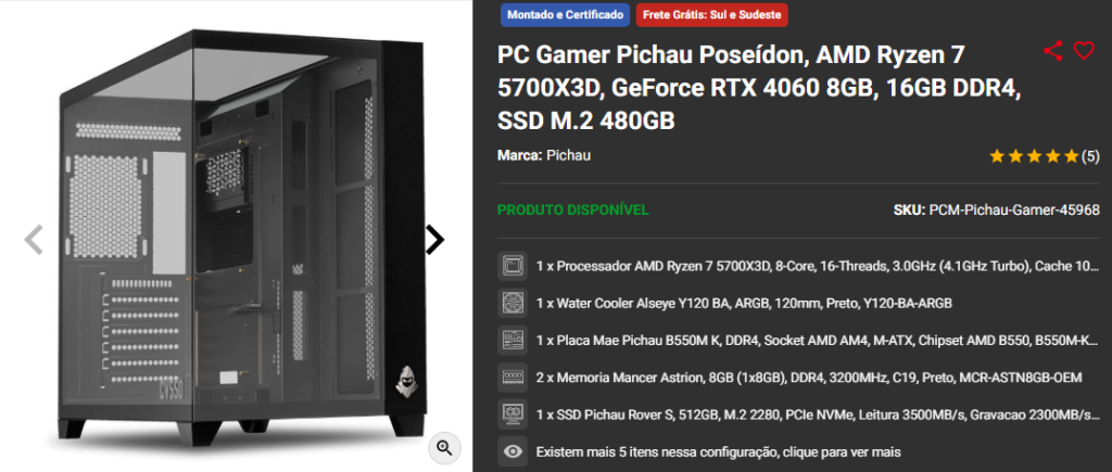 PC Gamer em promoção: 3 opções disponíveis na Pichau 2 PC Gamer em promoção: 3 opções disponíveis na Pichau Captura de tela 2025 03 06 143731