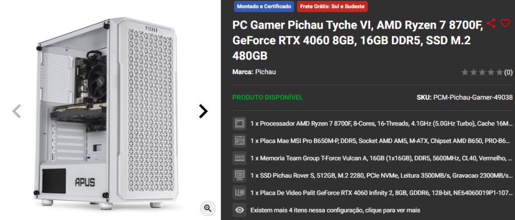 PC Gamer em promoção: 3 opções disponíveis na Pichau 3 PC Gamer em promoção: 3 opções disponíveis na Pichau Captura de tela 2025 03 06 144105