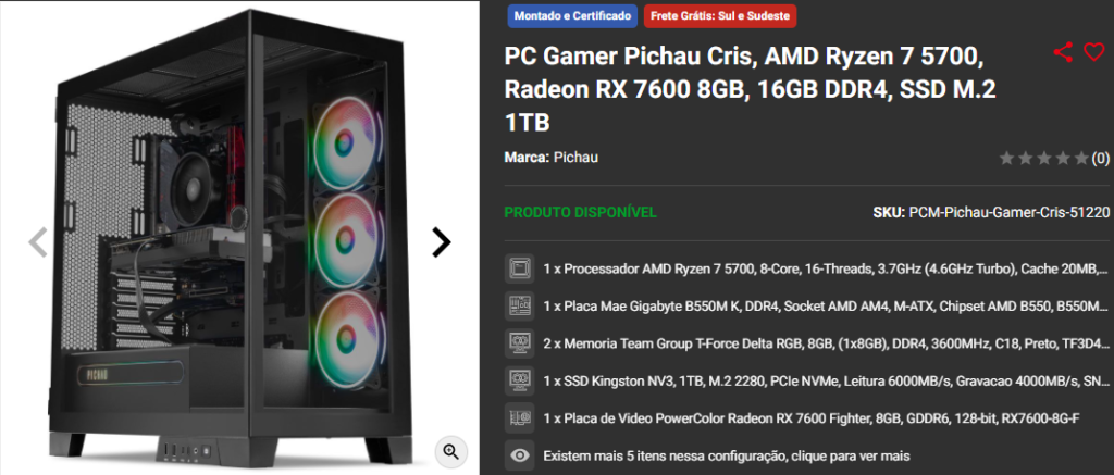 PC Gamer em promoção: 3 opções disponíveis na Pichau 4 PC Gamer em promoção: 3 opções disponíveis na Pichau Captura de tela 2025 03 06 144306