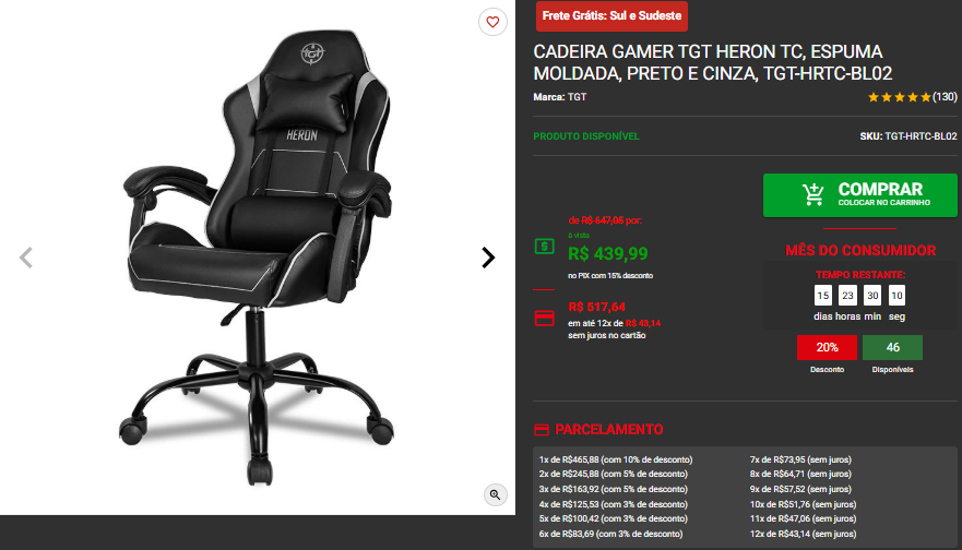 Cadeira Gamer: 3 opções em Promoção no site da Pichau Captura de tela 2025 03 12 164655.png