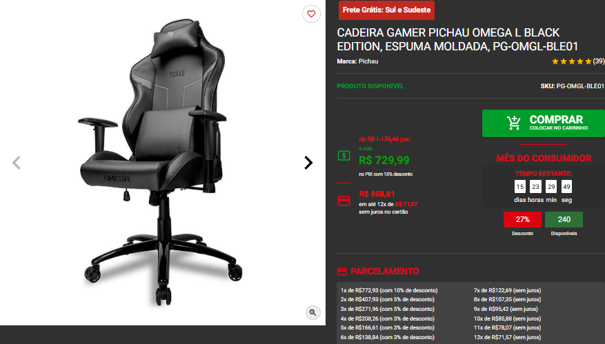 Cadeira Gamer: 3 opções em Promoção no site da Pichau Captura de tela 2025 03 12 164716.png