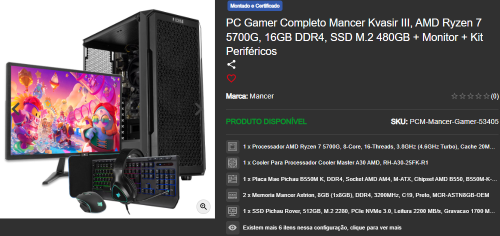 PC Gamer com GPU Integrada: 3 opções disponíveis na Pichau Captura de tela 2025 03 21 145710.png