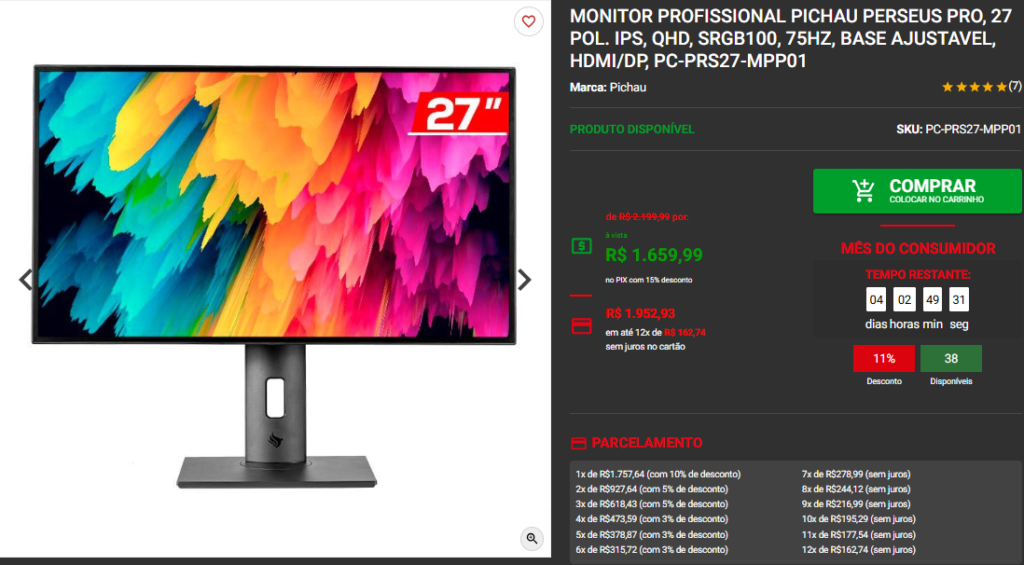 Monitor Gamer: 3 Opções Profissionais da Pichau, em Promoção Captura de tela 2025 03 27 132731