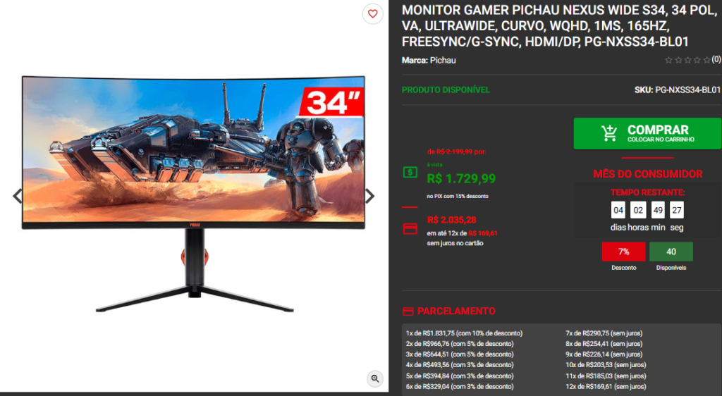 Monitor Gamer: 3 Opções Profissionais da Pichau, em Promoção Captura de tela 2025 03 27 132735
