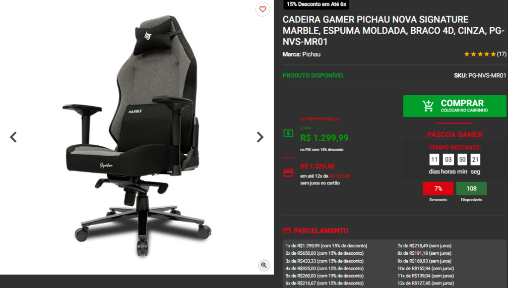 Páscoa Gamer: 3 opções de Cadeiras Gamer em Promoção na Pichau 4 Páscoa Gamer: 3 opções de Cadeiras Gamer em Promoção na Pichau Captura de tela 2025 04 10 130942