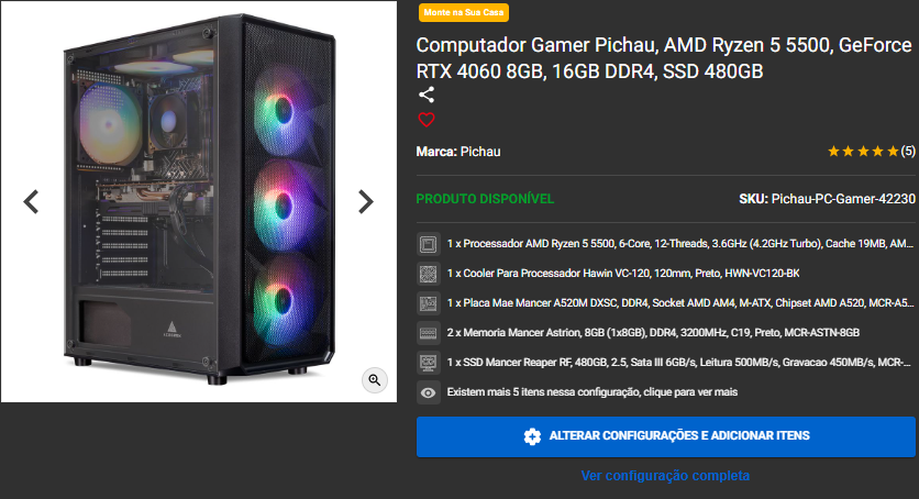 PC Gamer em promoção na Pichau: 3 opções potentes por menos de R$ 6k Captura de tela 2025 05 05 171512.png